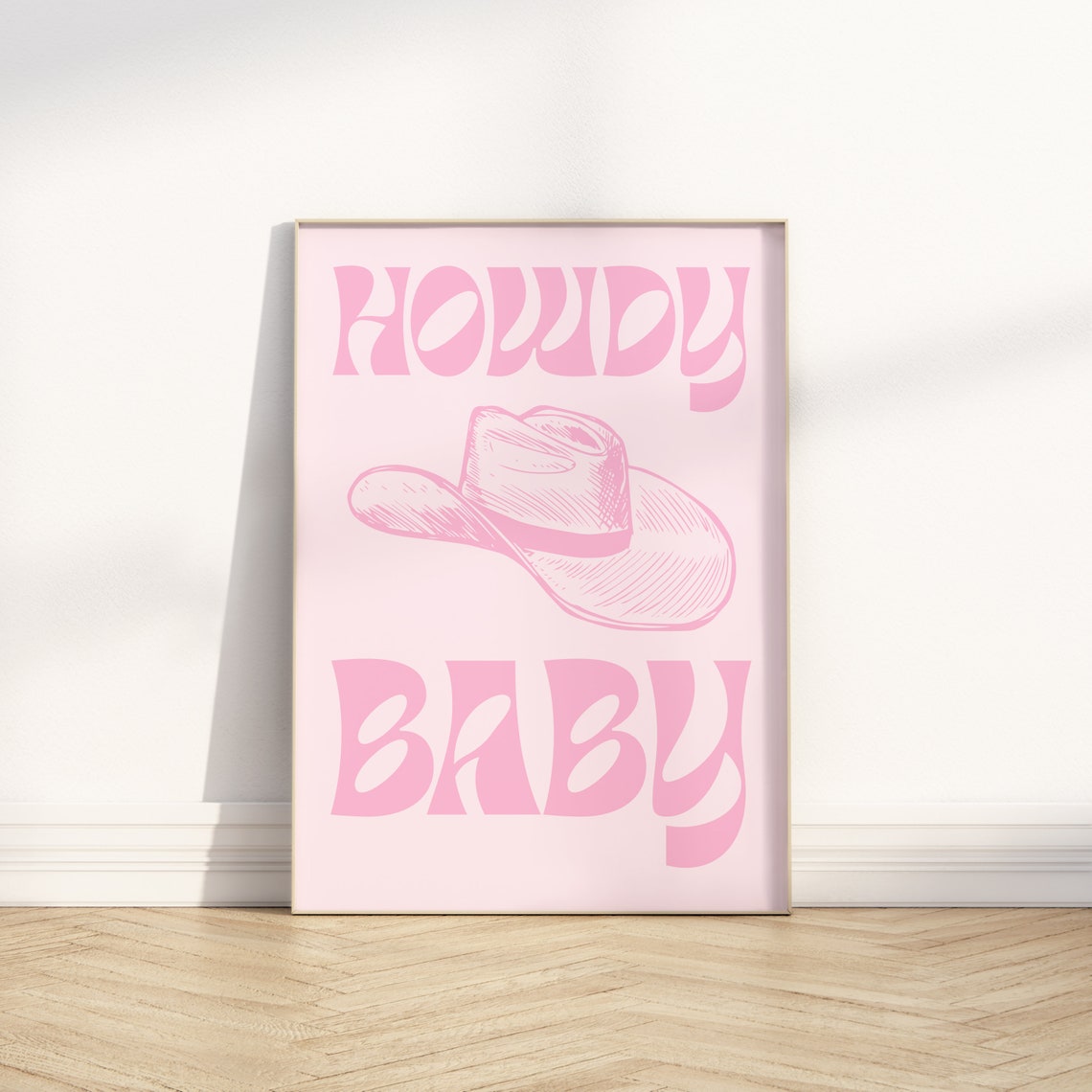 Howdy Baby Pink Cowboy Hat Groovy Retro Western Nursery Poster - Image 3