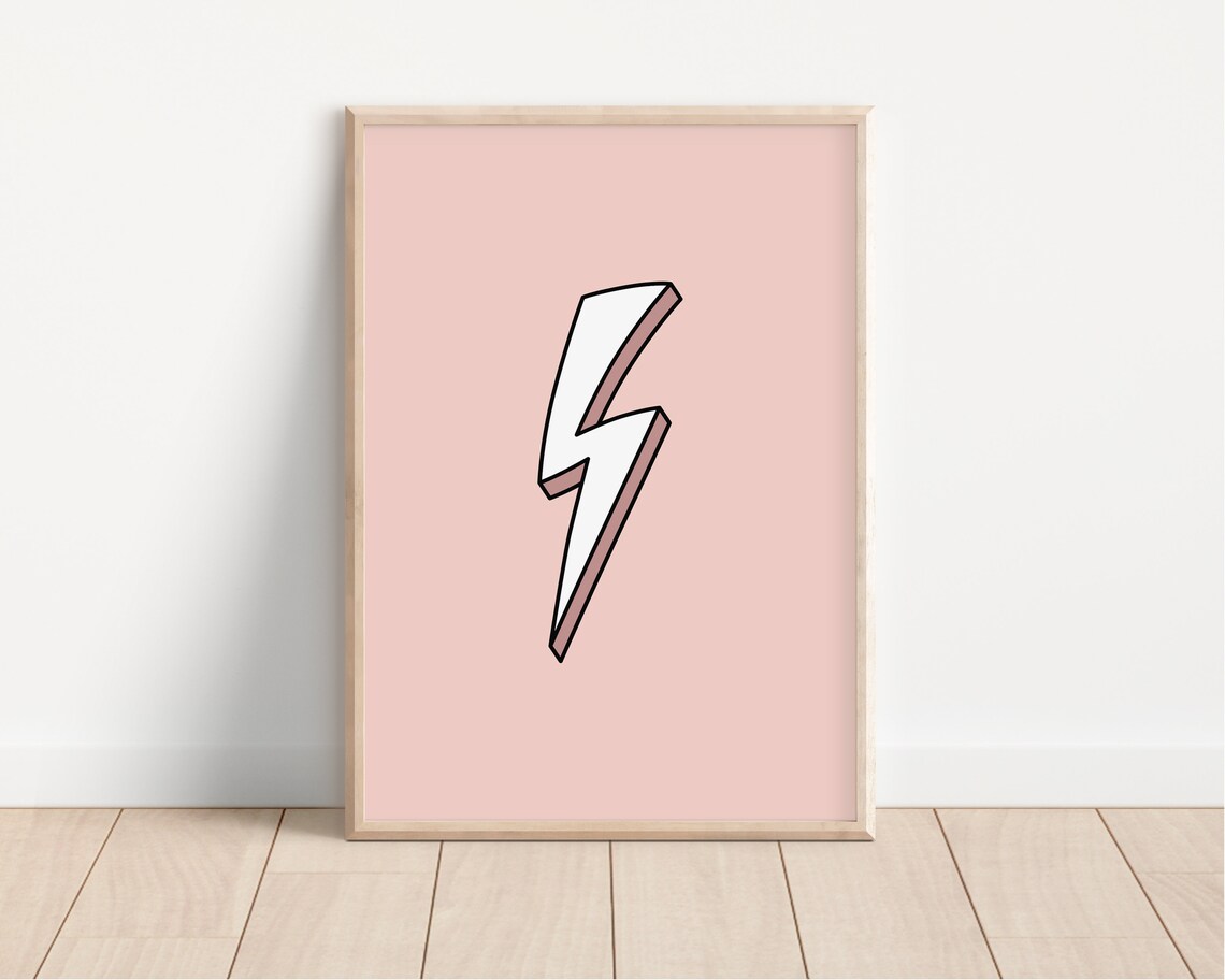 Pink Lightning Bolt Poster Cute Girls Nursery Boho Playroom Art Decor - Image 4
