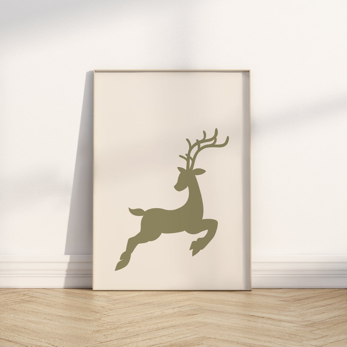 Leaping Reindeer Silhouette Poster Sage Green Minimal Christmas Art - Image 3