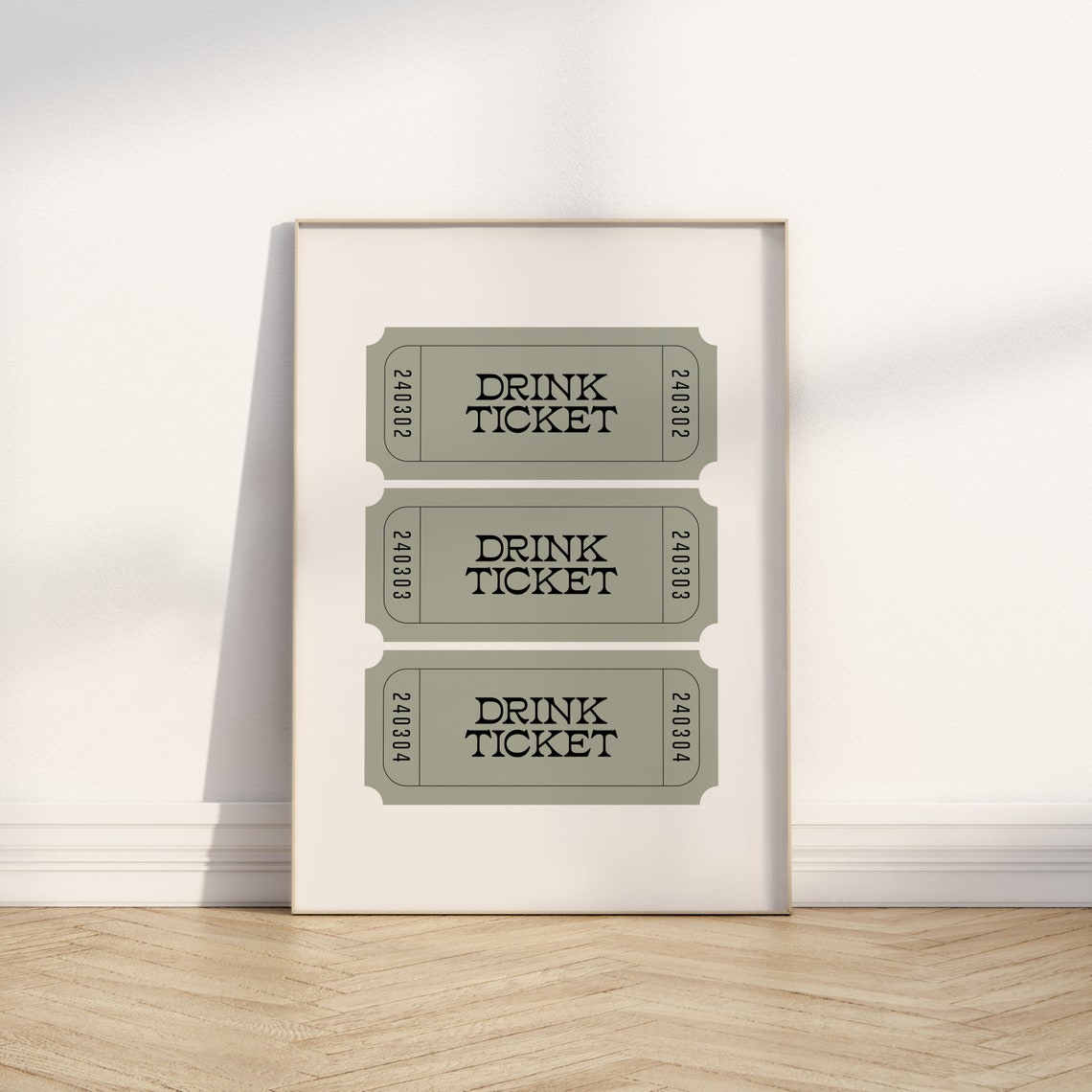 Three Retro Drink Tickets Vintage Sage Green Bar Cart Poster - Image 2