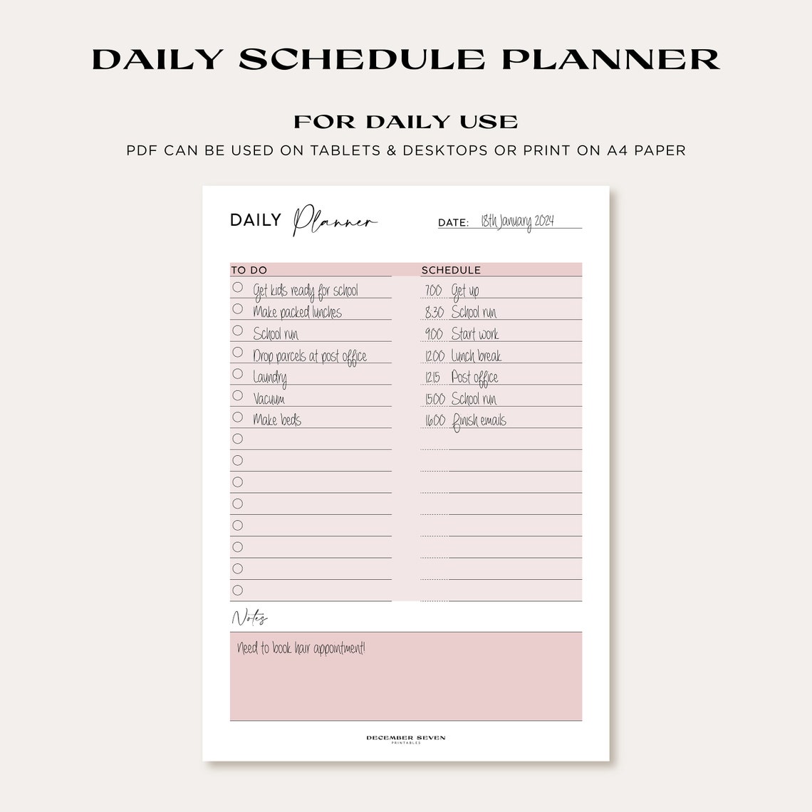 Daily Schedule Planner Print To Do List Fillable Instant Download - Image 4