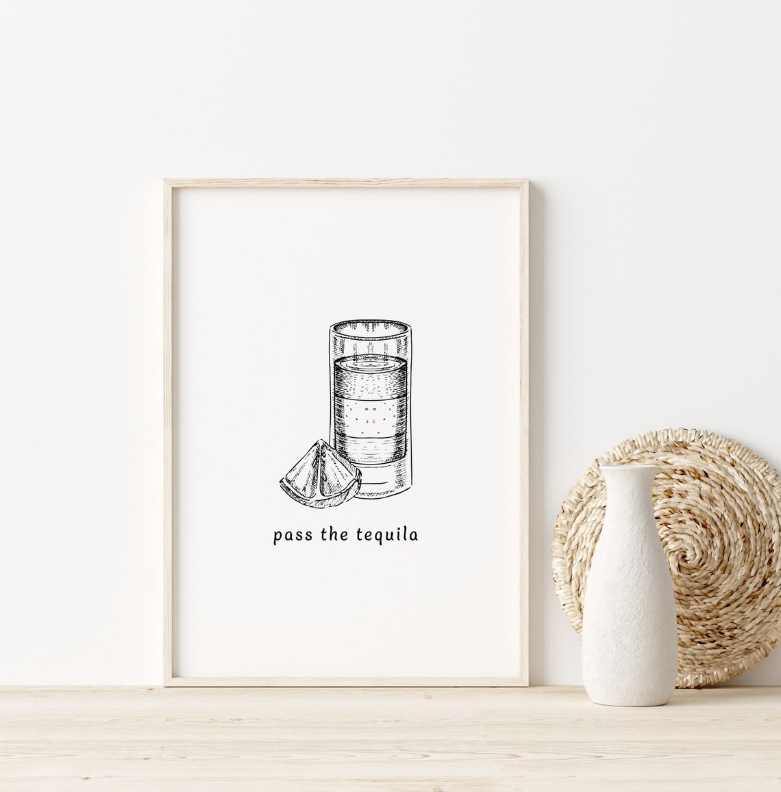 Pass The Tequila Sketch Shot Glass with Lime Wall Bar Decor Poster - Image 2