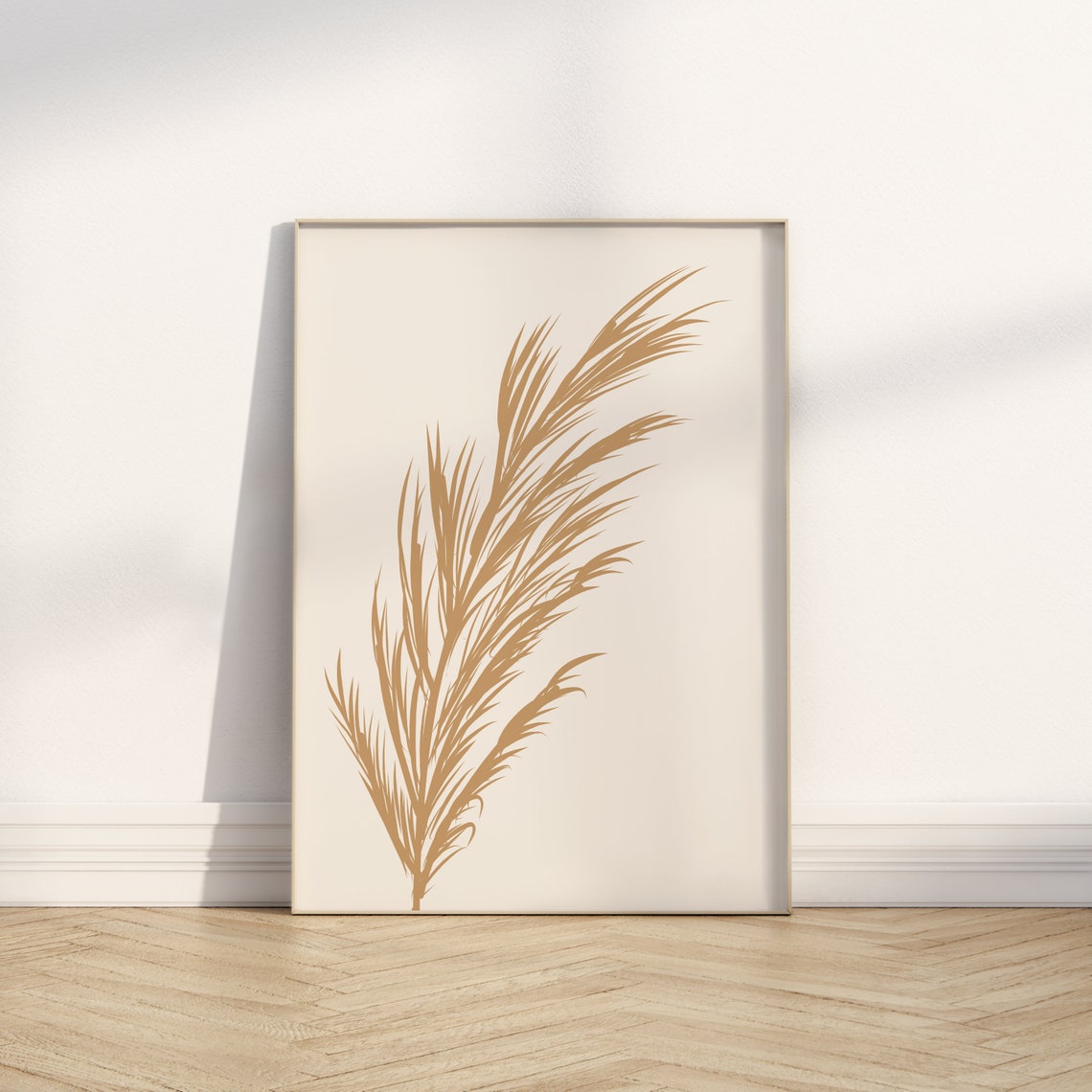 Golden Pampas Grass Stem Minimalist Botanical Neutral Decor Poster - Image 2