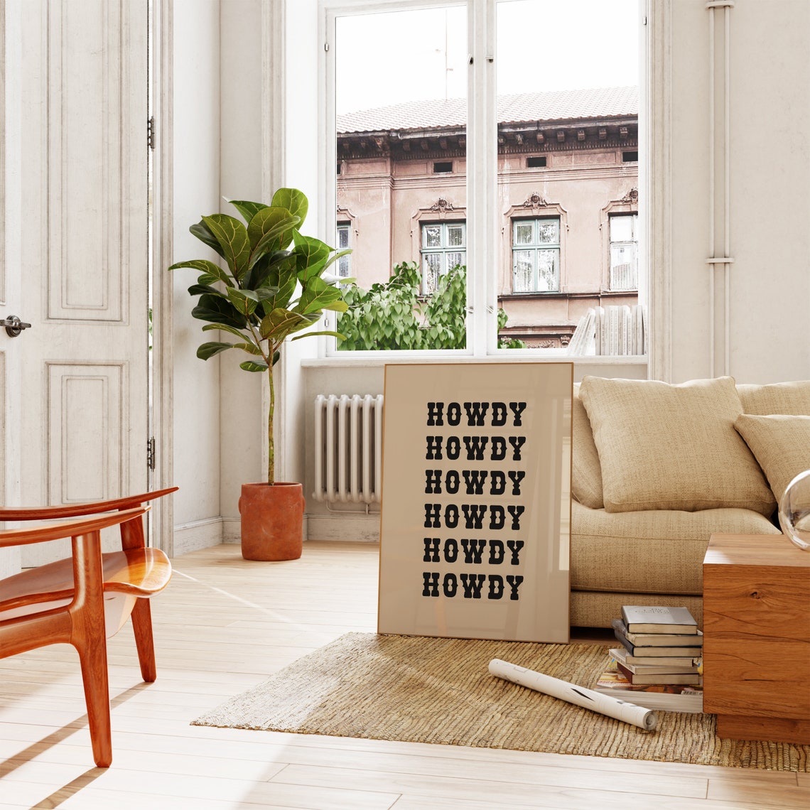 Howdy Repeated Typography Retro Western Cowboy Dorm Quote Poster