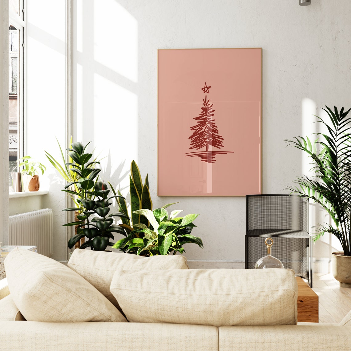 Hand Drawn Christmas Tree With Star Blush Pink Holiday Decor Poster - Image 2