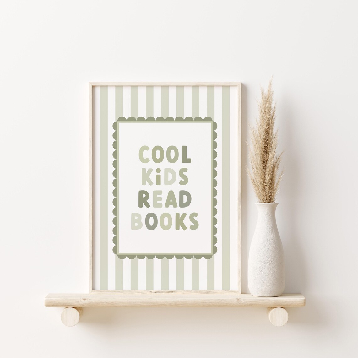 Cool Kids Read Books Sage Green Art Print