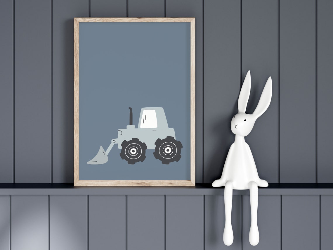 Blue Digger Excavator Construction Vehicle Poster For Kids Rooms - Image 2