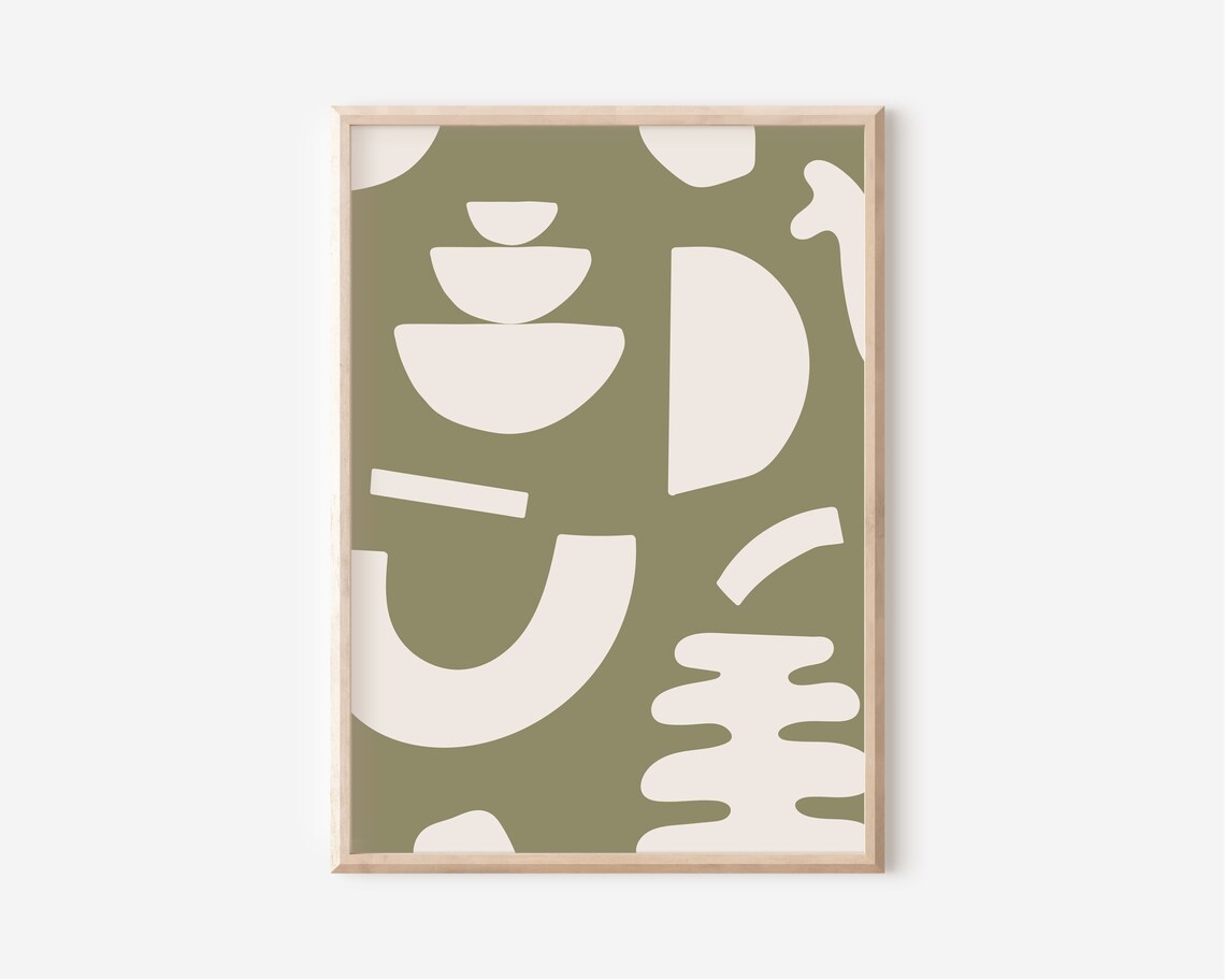 Olive Green Organic Abstract Modern Neutral Living Room Poster - Image 4