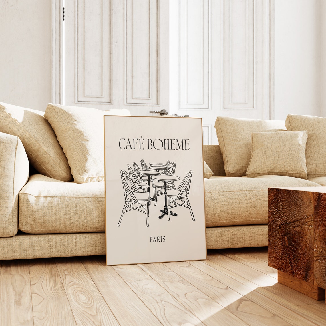 Cafe Boheme Paris Bistro Chairs Line Sketch French Kitchen Poster - Image 3