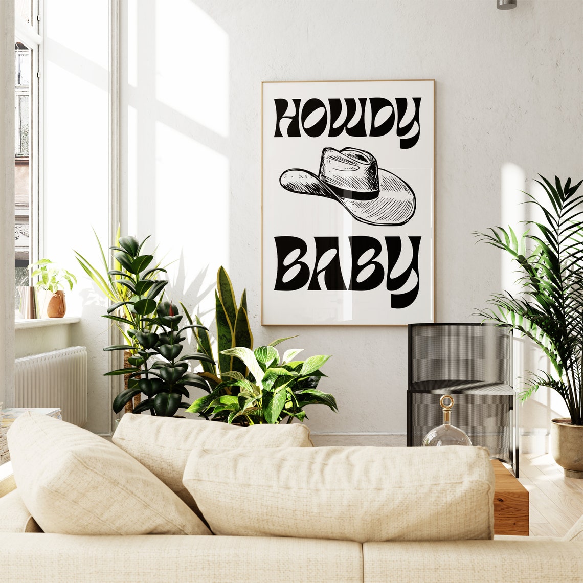 Howdy Baby Cowboy Hat Retro Western Text Art Print for Nursery Wall
