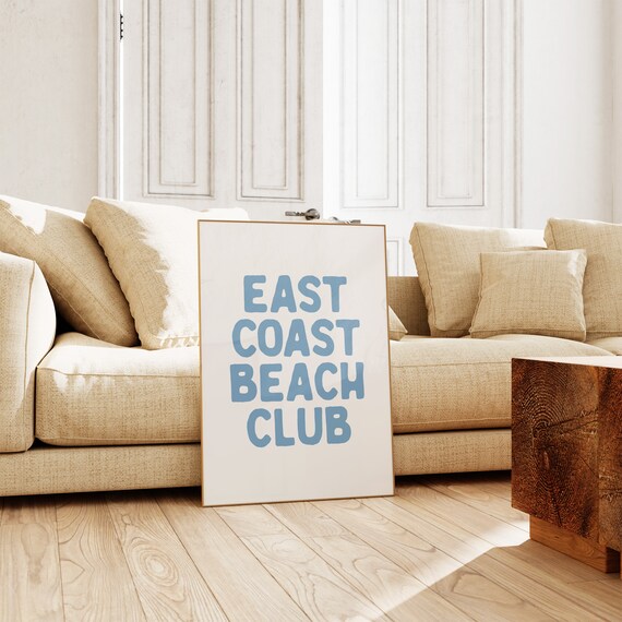 East Coast Beach Club Typography Poster Blue Coastal Home Decor Art