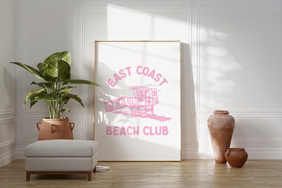 East Coast Beach Club Pink Lifeguard Tower Coastal Decor Poster