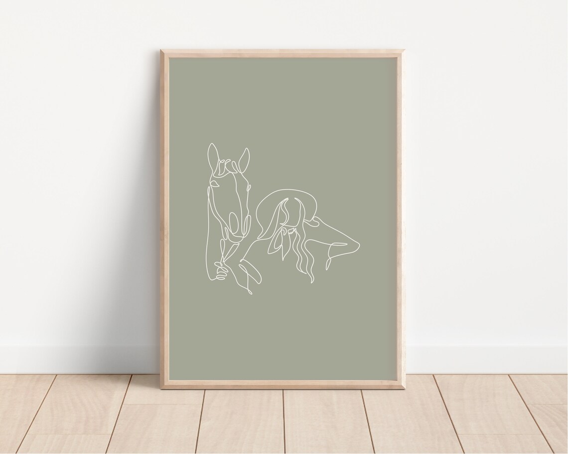 Cowgirl and Horse Single Line Drawing Sage Green Western Decor Poster - Image 4