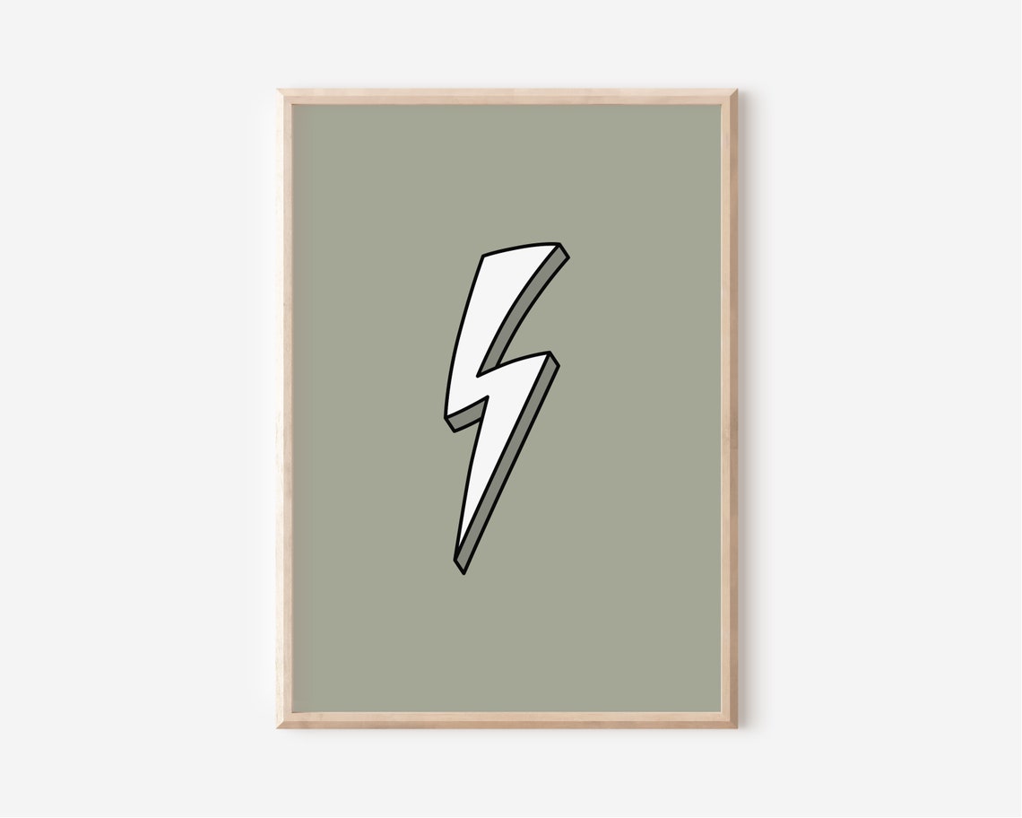 Sage Green Lightning Bolt Retro Graphic Nursery Minimalist Poster - Image 3
