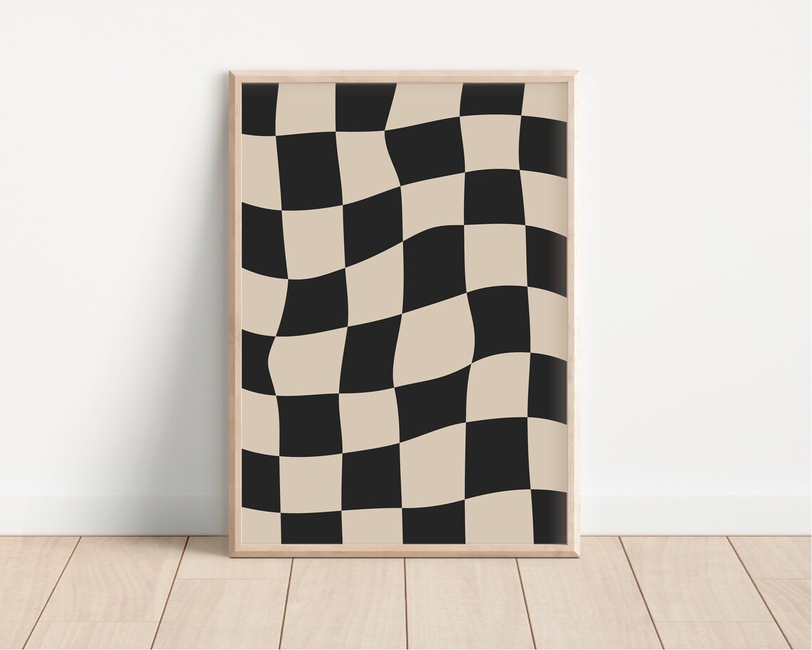 Neutral Beige Checkered Print, Checkerboard Art Print - Image 2