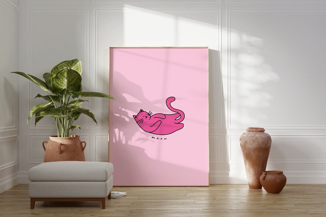 Cute Cat Print, Quirky Preppy Y2K Poster - Image 3