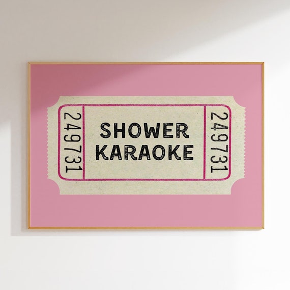 Shower Karaoke Ticket Wall Art Horizontal Vintage Ticket Poster Customised Wall Art Bathroom Decor