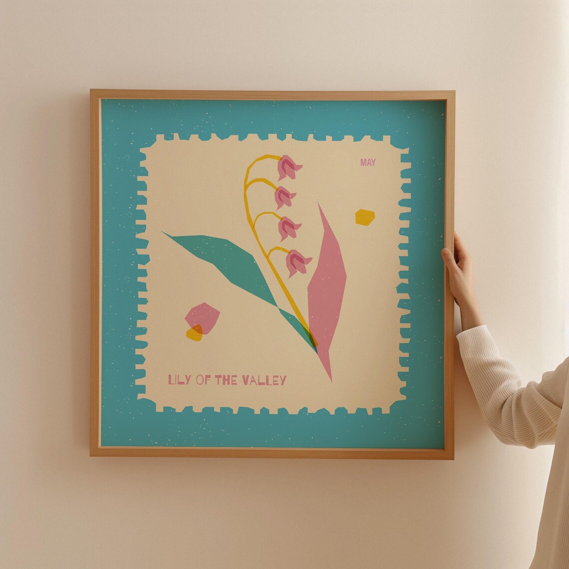 Lily Of The Valley May Birth Flower Stamp Style Floral Art Poster