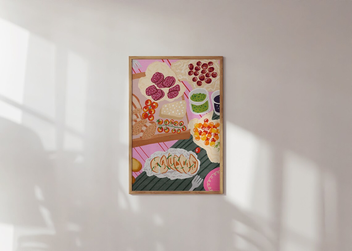 Summer Charcuterie Board Art Print, Kitchen Wall Art