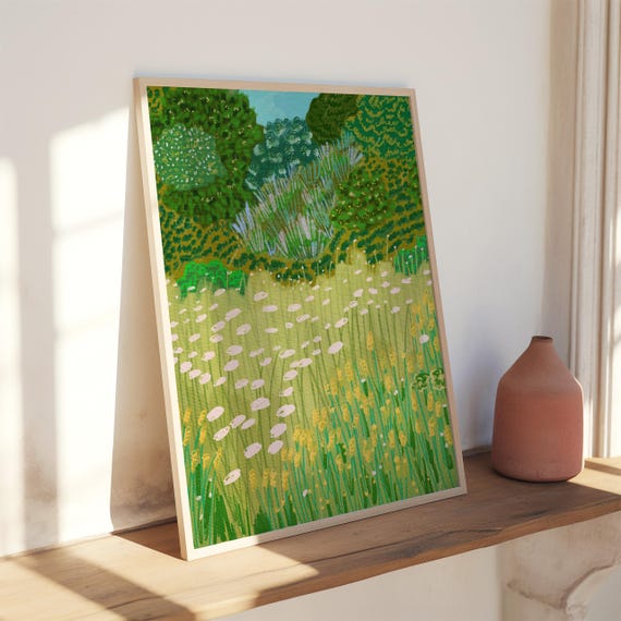 Green Forest Landscape Art Print Colorful Scenery Wall Decor