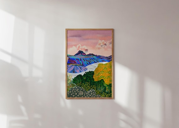 Mount Bromo Art Print, Colorful Mountain Landscape
