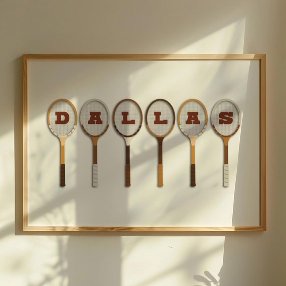 Vintage Dallas Racquet Print Tennis Wall Art Texas Retro