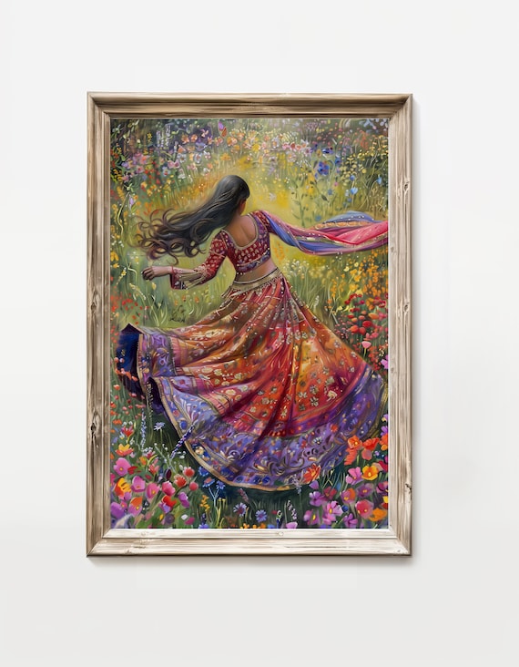 Vintage Indian Girl Dance Art Print, Kathak Style