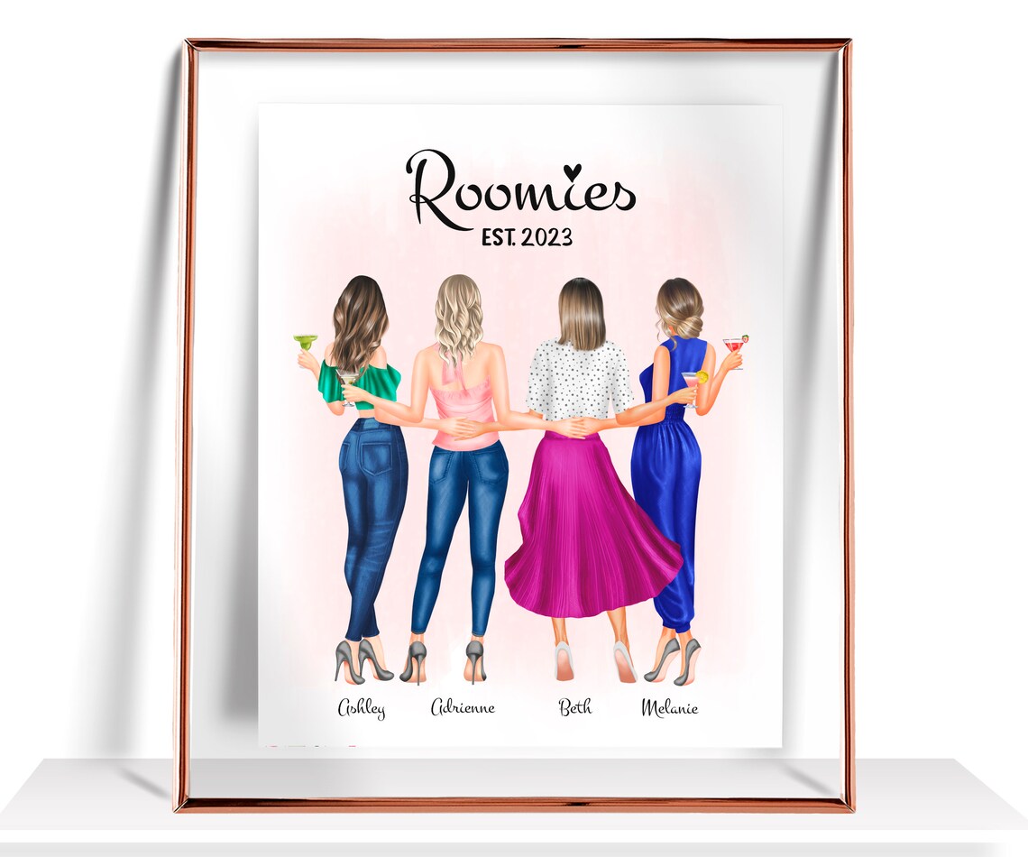 Roomies Est 2023 Four Best Friends Cocktail Party Toast Print