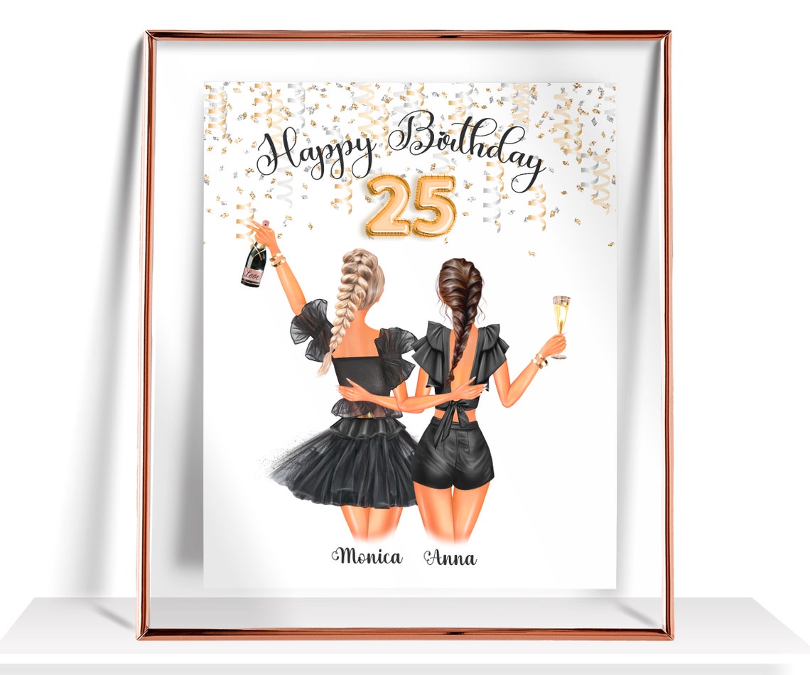 Happy 25th Birthday Gold Confetti Cheers Best Friends Party Print