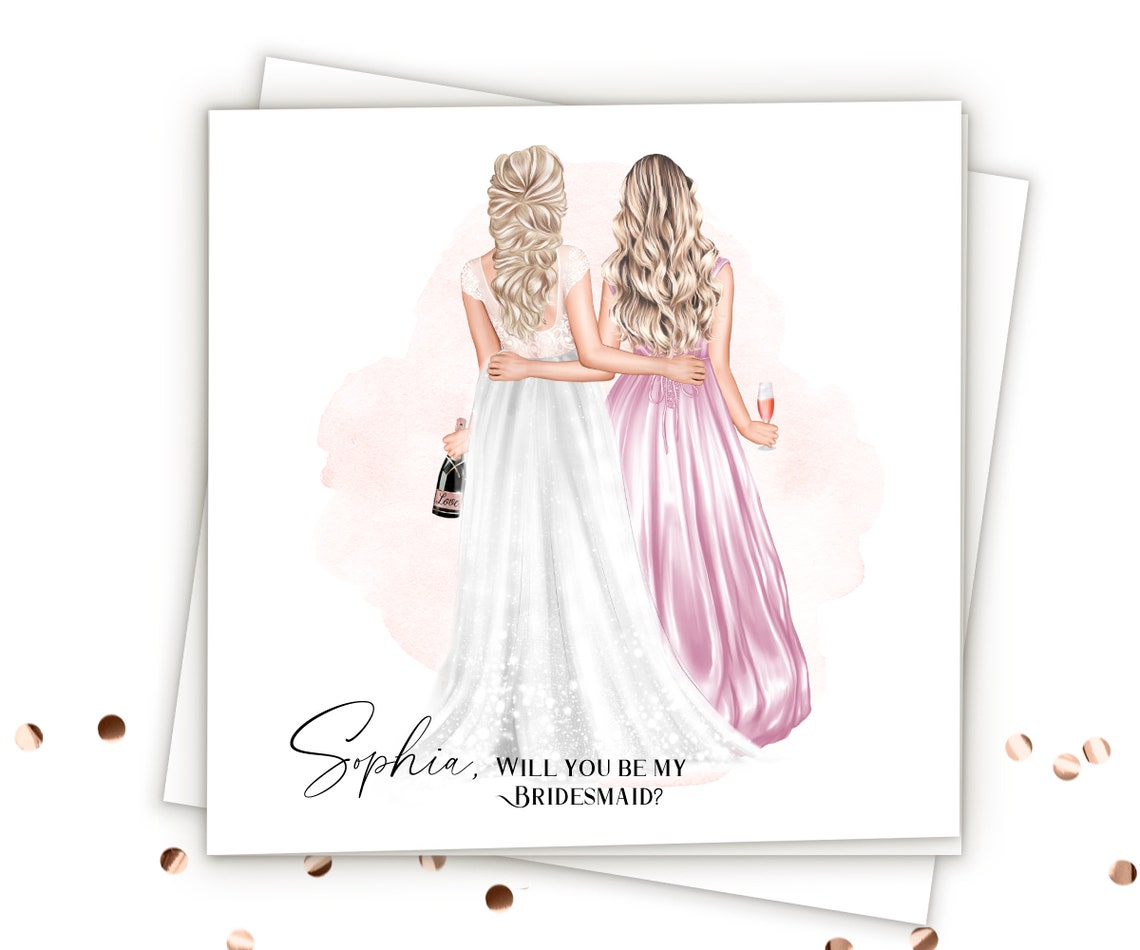 Sophia Will You Be My Bridesmaid Proposal Card Bride Gown Design Print