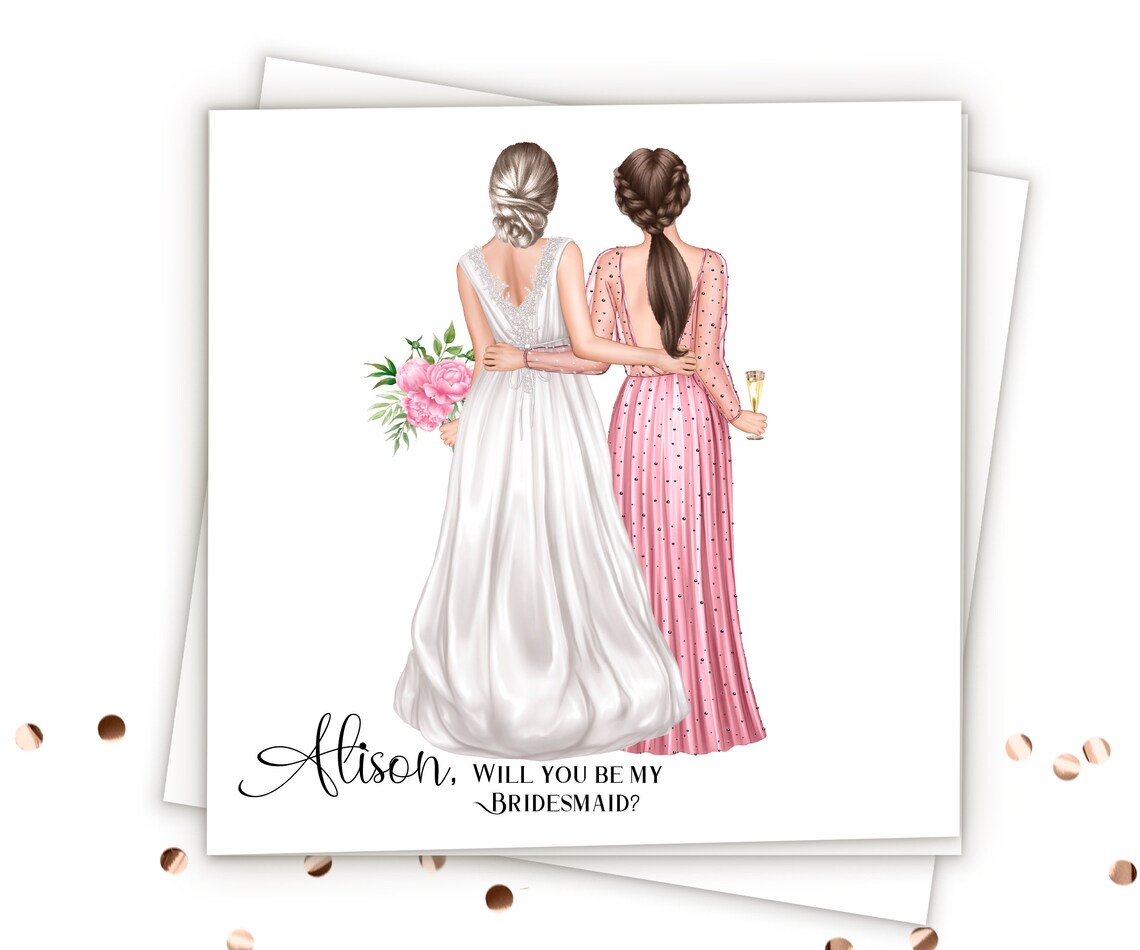 Alison Will You Be My Bridesmaid Pink Gown Proposal Card Art Print