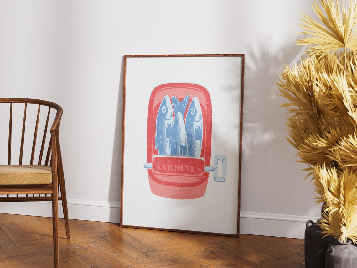 Retro Red Sardines Tin Cute Fish Illustration Kitchen Wall Art Poster - Image 3