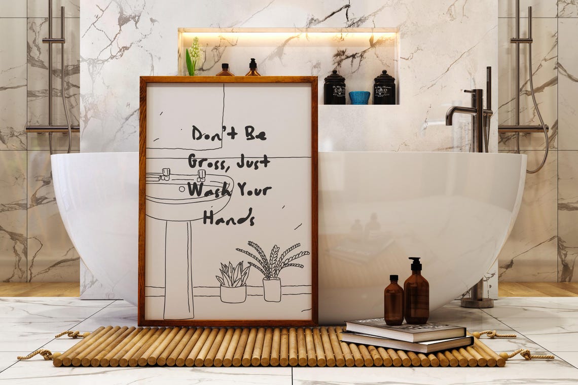 Don't Be Gross Just Wash Your Hands Funny Hand Drawn Bathroom Poster - Image 2