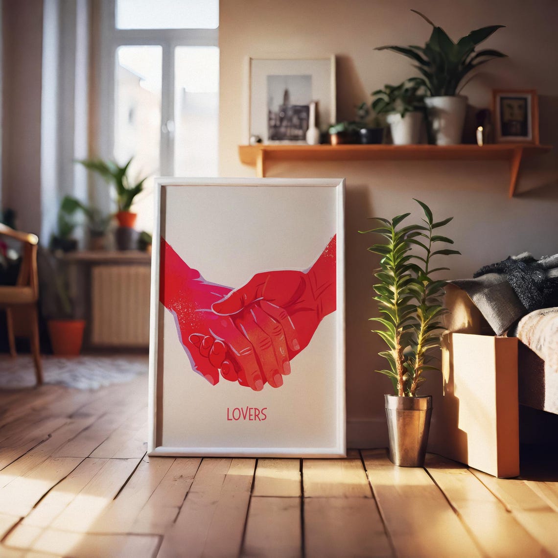 Lovers Red Holding Hands Romantic Minimalist Valentine Couple Poster - Image 4