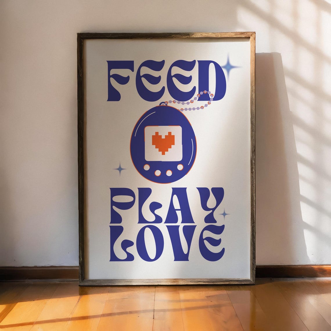 Blue Retro Digital Pet Tamagotchi Feed Play Love 90s Nostalgia Poster - Image 4