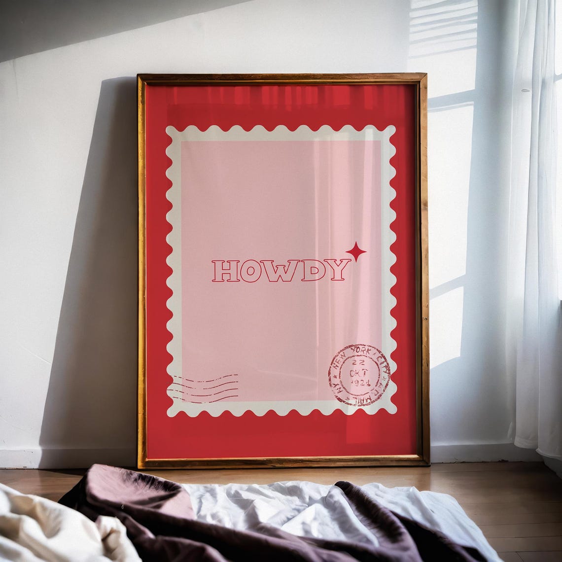Howdy Cowgirl Western Postage Stamp Pink Trendy Wall Art Dorm Poster