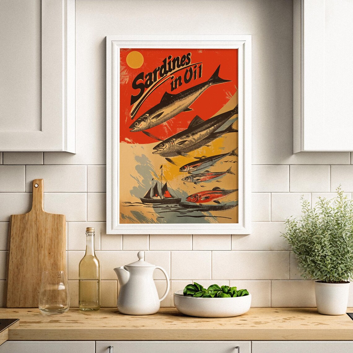Sardines in Oil Vintage Red Seafood Advertising Kitchen Art Poster - Image 3