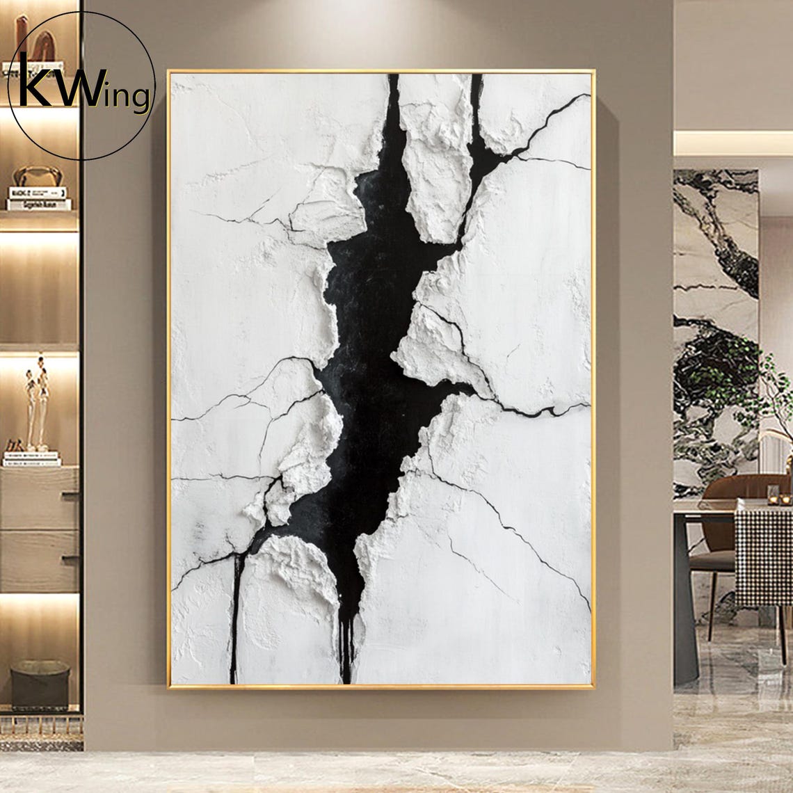 Black Crack White Wabi Sabi Abstract 3D Texture Painting Art Poster - Image 4