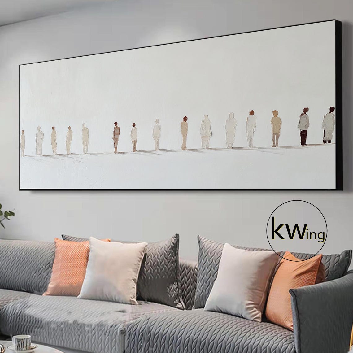 Pale Minimalist Crowd Figures in a Row Abstract Wall Art Poster - Image 3