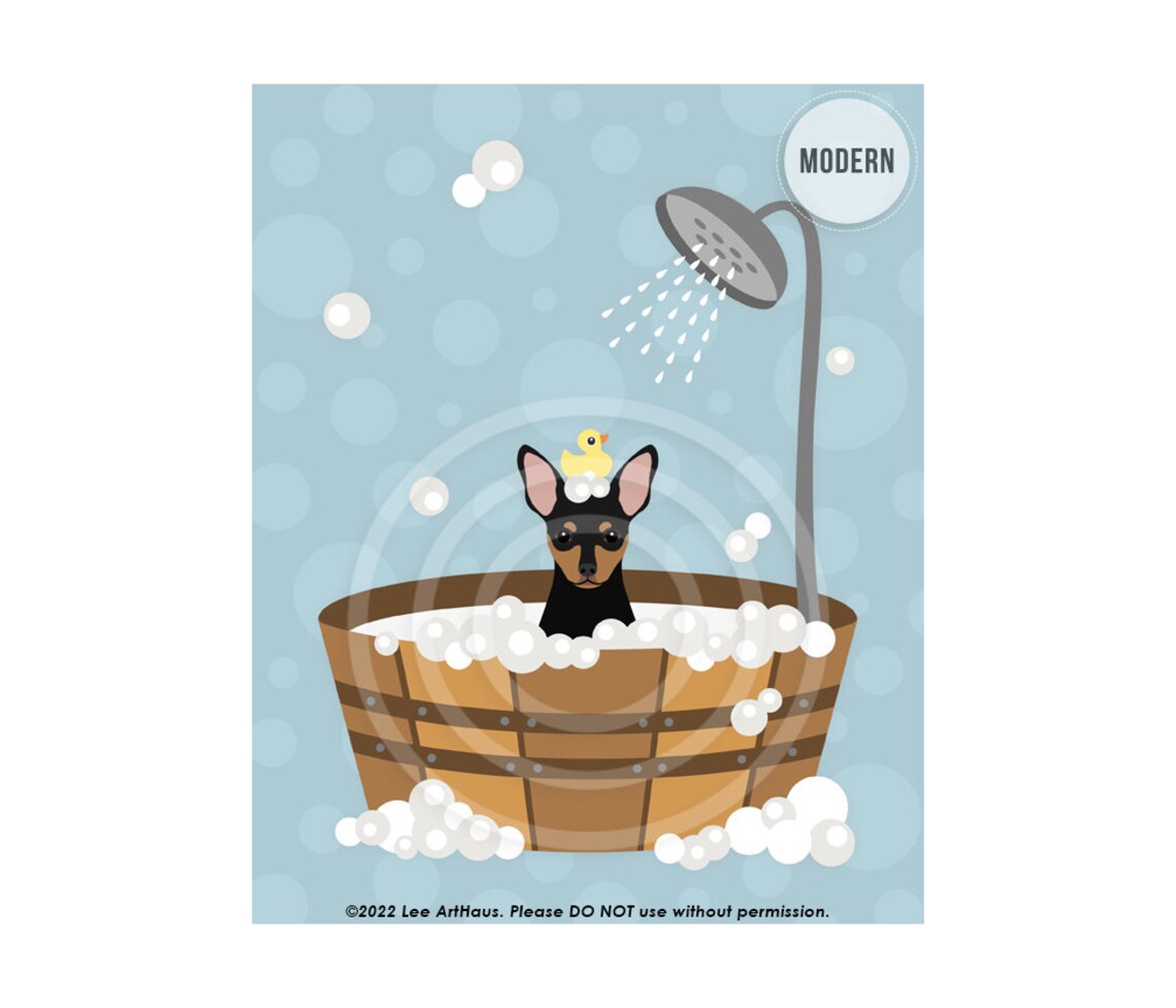 311dp Min Pin In Wooden Bathtub Wall Art Miniature Pinscher Gifts Min Pin Art Dog Bathroom Wall Art Miniature Pinschers Decor