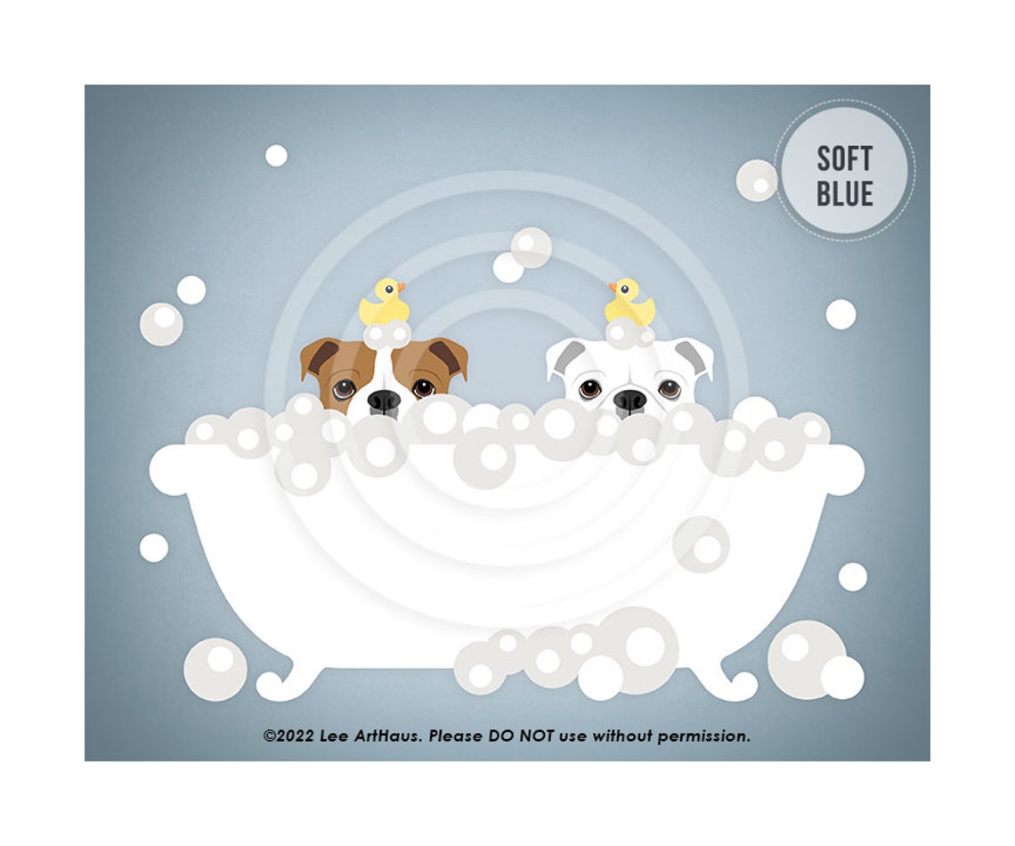 Two English Bulldogs Bubble Bath Clawfoot Tub Rubber Duck Poster - Image 2
