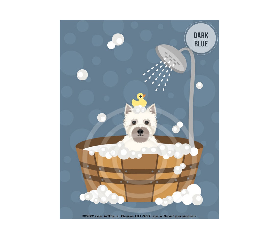 West Highland White Terrier Wooden Barrel Bubble Bath Shower Poster