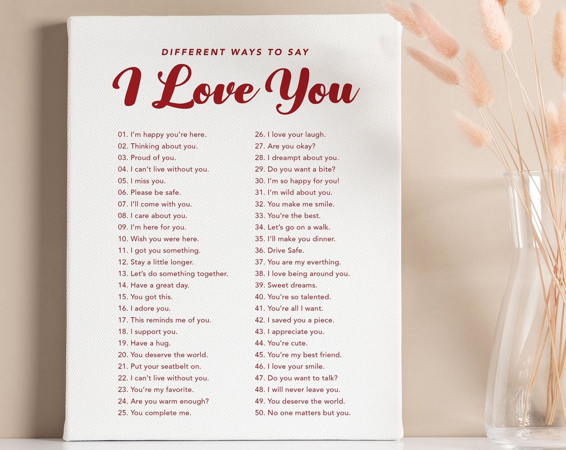 Fifty Different Ways To Say I Love You Romantic Red Script List Poster - Image 3