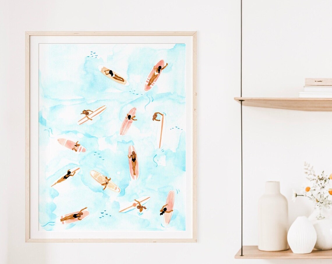 Surfers Summer Ocean Art Print, Watercolor Illustration - Image 4
