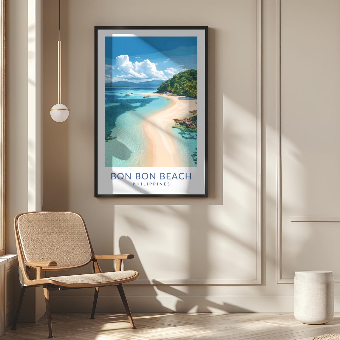 Bon Bon Beach Philippines Sandbar Aerial Tropical Travel Poster - Image 2
