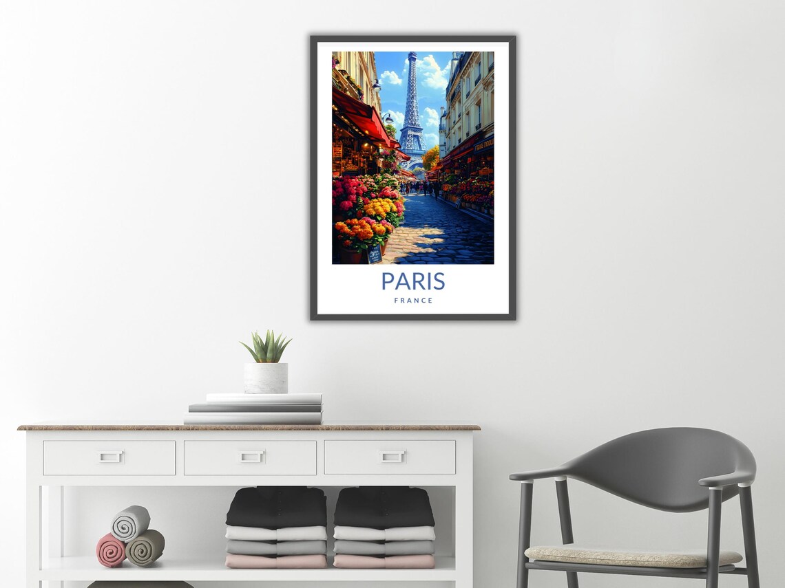 Paris France Eiffel Tower Flower Market Street Sunny Travel Poster - Image 2