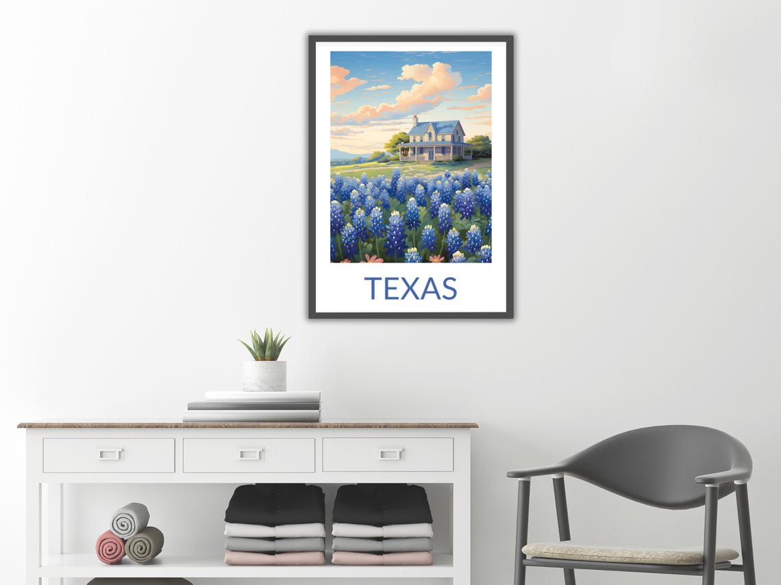 Texas Bluebonnet Field Farmhouse Sunset Bloom Spring Scenery Poster - Image 2
