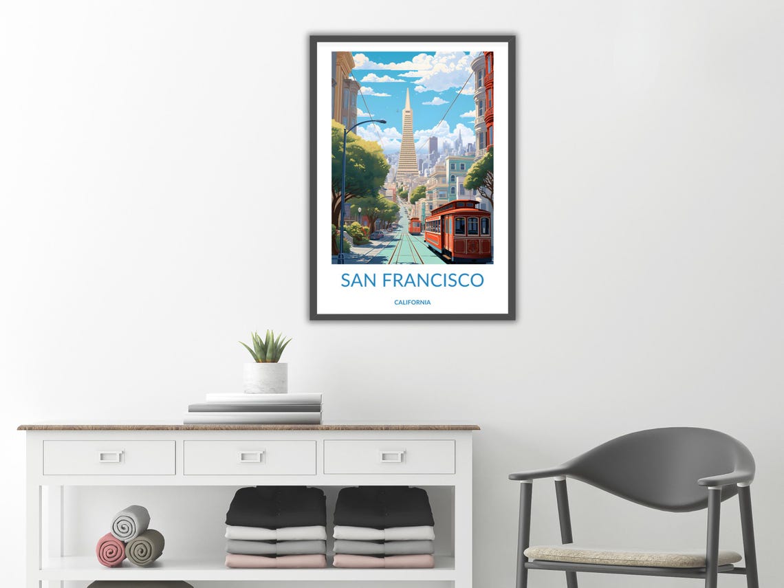 San Francisco California Cable Car Pyramid Street Scene Poster - Image 2