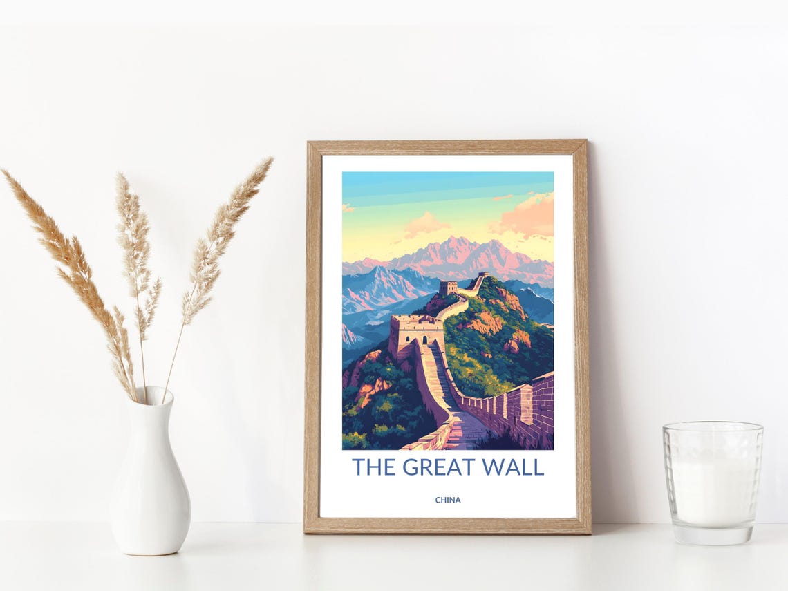 The Great Wall China Mountain Scenic Sunset Vintage Travel Poster - Image 3