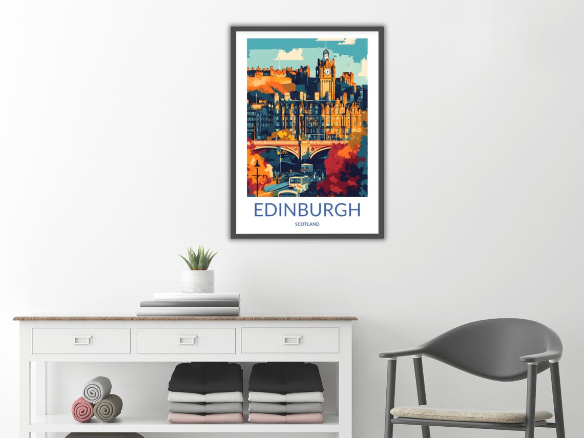 Edinburgh Castle Balmoral Clock Tower Autumn Scotland Travel Poster - Image 2